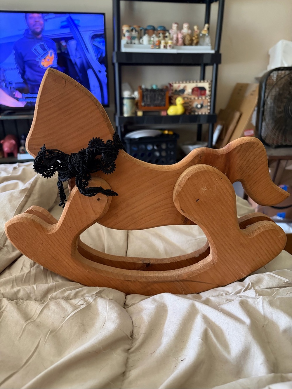 Cottage Core Wooden Rocking Horse Accent - Natural Wood, Unbranded